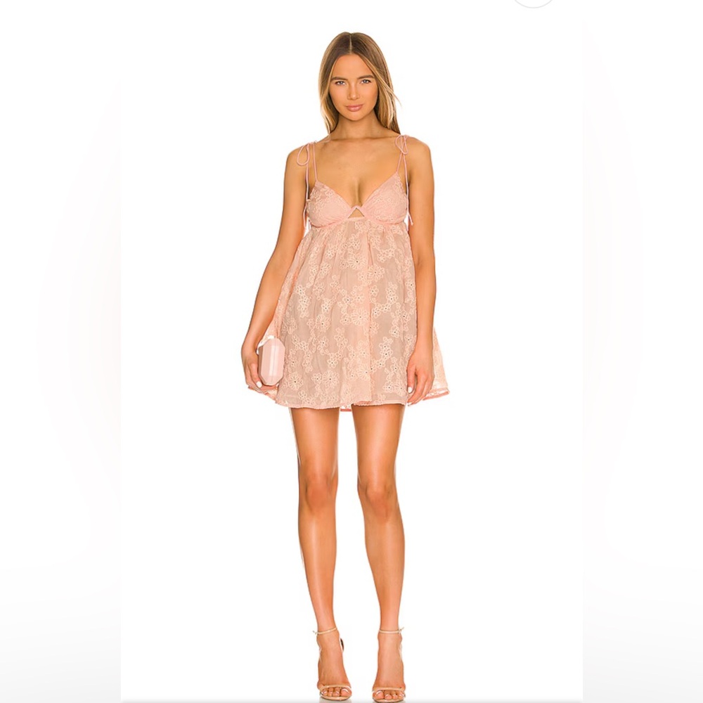 NWT Large For Love & Lemons Peach Pink Lace Baby Doll Mini Dress Frances